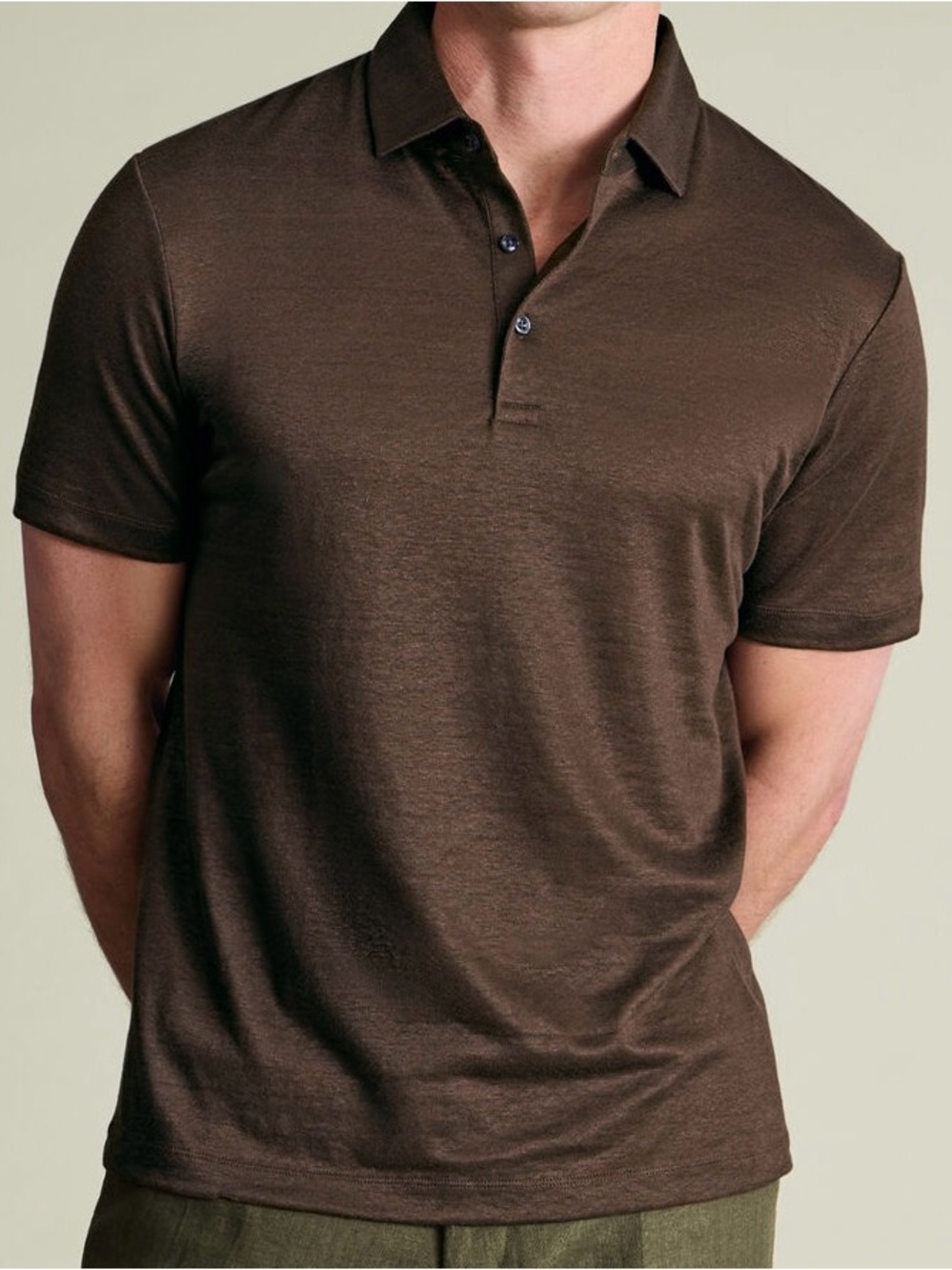 Charles Tyrwhitt 100% Linen Polo Shirt Brown Men’s Large NWT